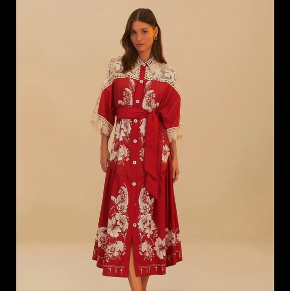 FARM Rio Dresses & Skirts - FARM Rio Red and White Floral Maxi Dress - hard to find